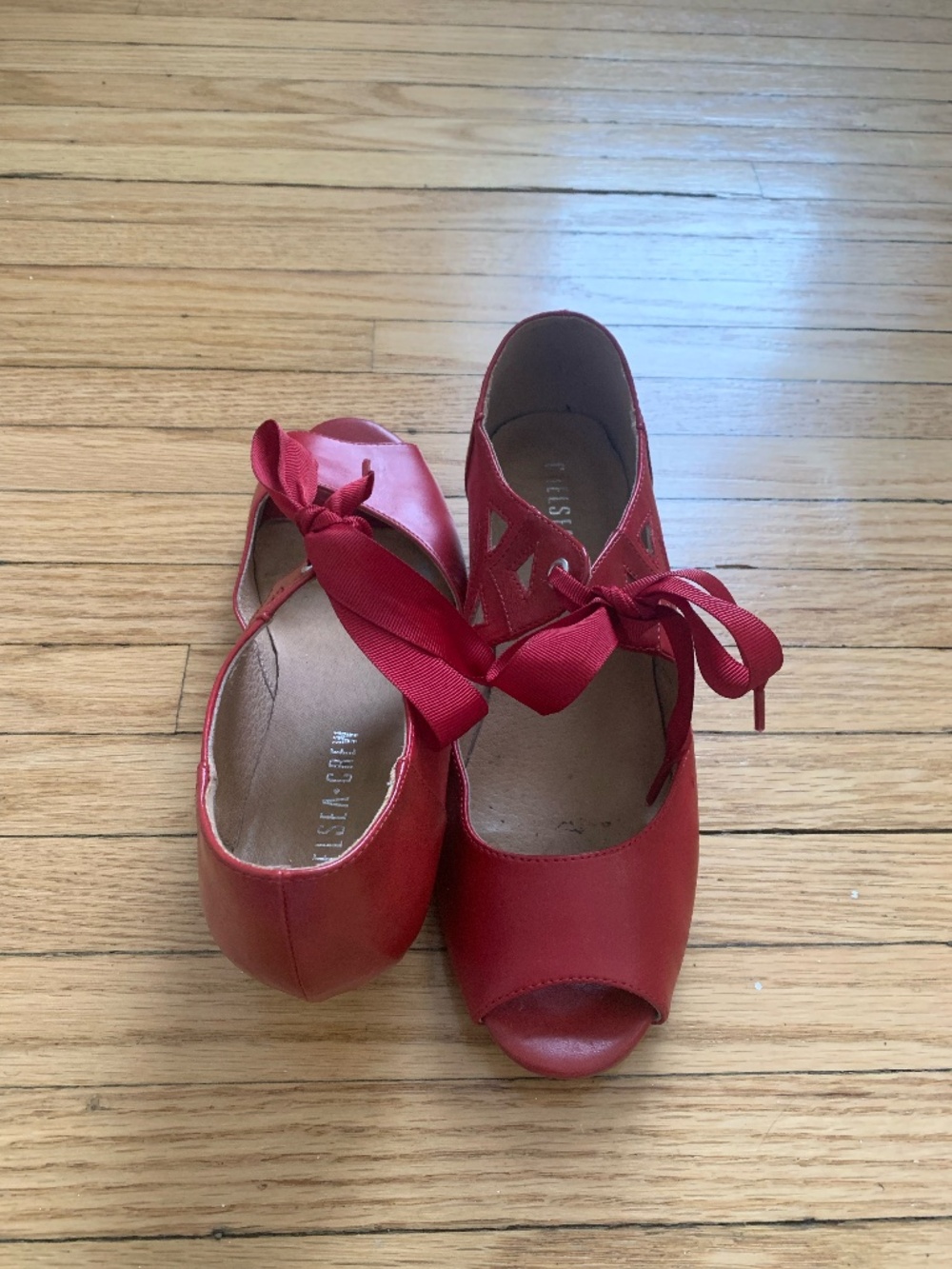 Red Chelsea Crew Shoes with Kitten Heel